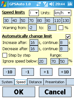 GPSAuto - Settings / Speed
